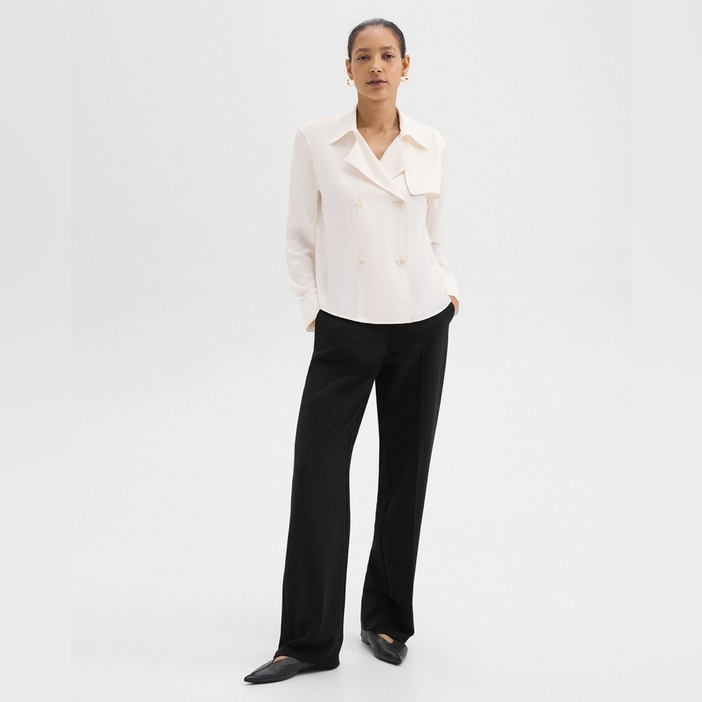 NWT Theory Trench Long Sleeve Blouse In Ivory